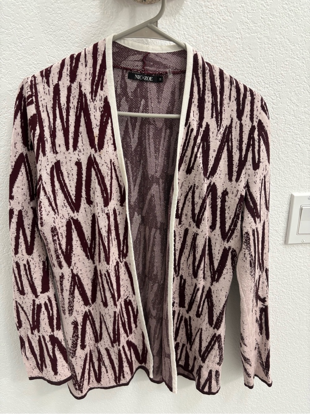 NIC+ZOE Pink and Burgundy Open-Front Abstract Knit Cardigan
